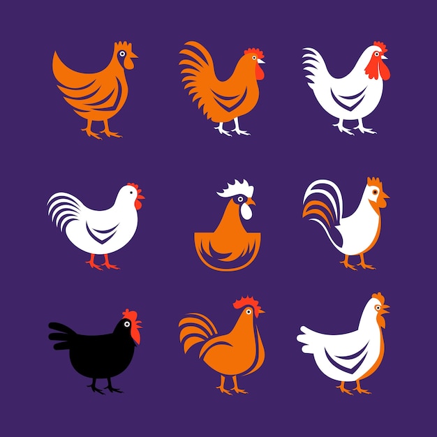 Set d'illustrations du logo du poulet et du coq pour la marque et la conception de l'emballage