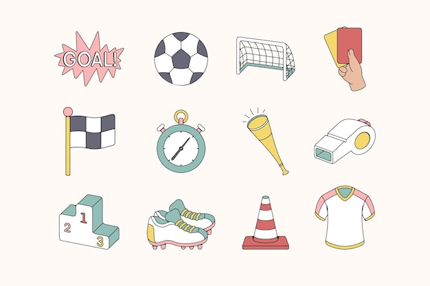 Set d'illustrations de football dessinées à la main