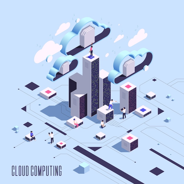Set d'illustrations de services de cloud computing isométriques