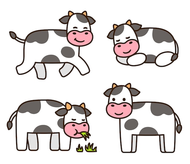 Vecteur set d'illustrations de vaches de dessins animés