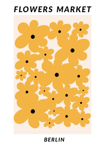 Set D'illustrations Vectorielles D'affiches Botaniques Avec Des Fleurs De Marguerites Jaunes Art Pour Pour Les Cartes Postales Art Mural Arrière-plan De Bannière