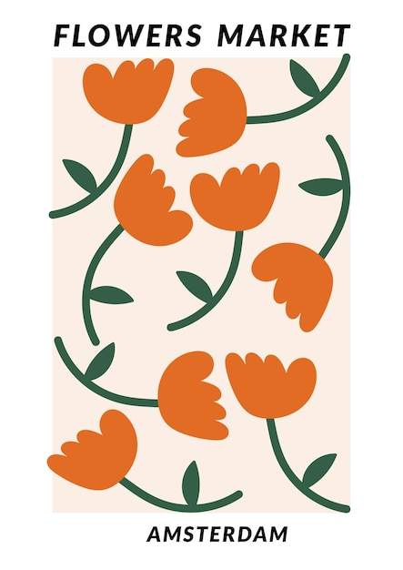 Set D'illustrations Vectorielles D'affiches Botaniques Avec Des Fleurs De Tulipes Rouges Art Pour Pour Les Cartes Postales Art Mural Arrière-plan De Bannière