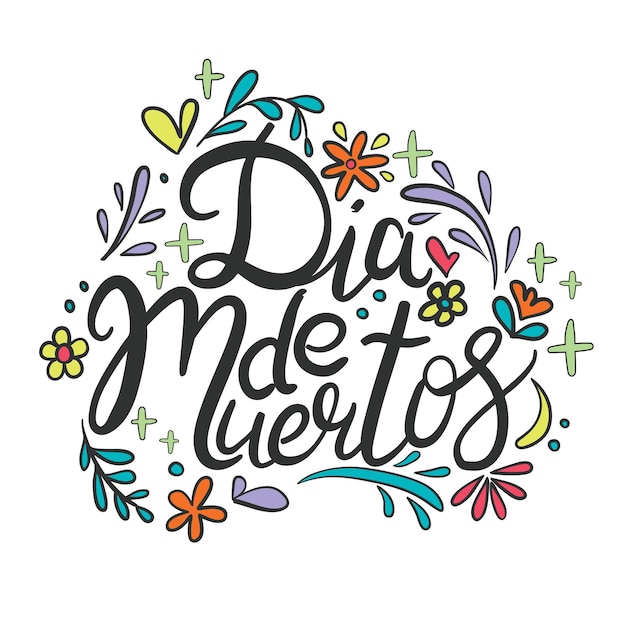 Set d'illustrations vectorielles du Jour des morts Lettres dessinées à la main Dia de los Muertos pour carte postale ou conception de célébration
