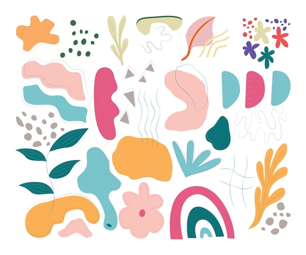 Set d'illustrations vectorielles de formes organiques colorées dessinées à la main