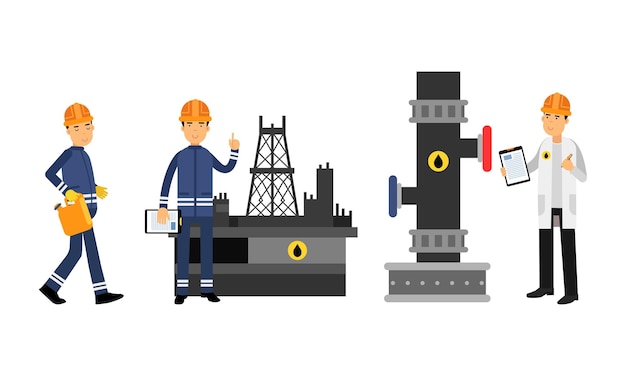 Set d'illustrations vectorielles de personnages masculins travaillant dans l'industrie pétrolière