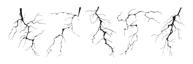 Vecteur set d'illustrations vectorielles des silhouettes de boulons de foudre