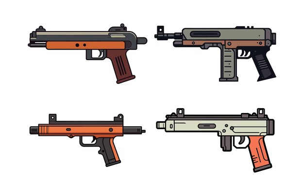 Vecteur set d'illustrations vectorielles de sous-machine à armes à feu