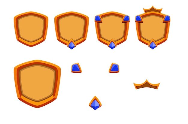 Set d'insignes en or en bois pour les rangs et les réalisations du jeu avec des gemmes et une couronne Facile à modifier et à créer