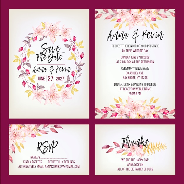 Set D'invitation De Mariage Aquarelle Violet