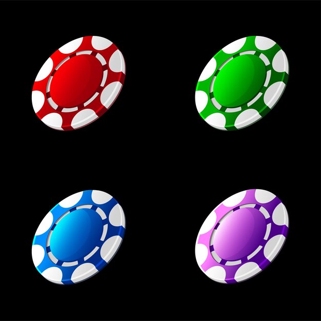 Vecteur set de jetons de poker colorés ou de jetons pour jeux 2d icones pour les machines à sous de conception de jeux de casino