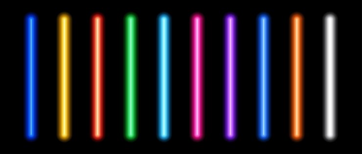 Vecteur set de lampes à tubes au néon lumineux collection de faisceaux de lignes de lumière led ligne de barres fluorescentes lumineuses