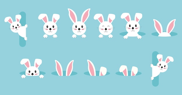 Vecteur set de lapins de pâques lapins graphiques vectoriels dans le style de dessins animés