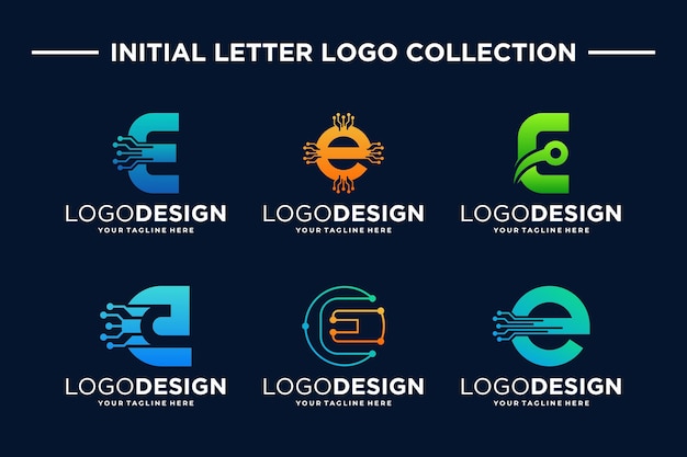 Vecteur set de lettres créatives e conception de logo de technologie numérique