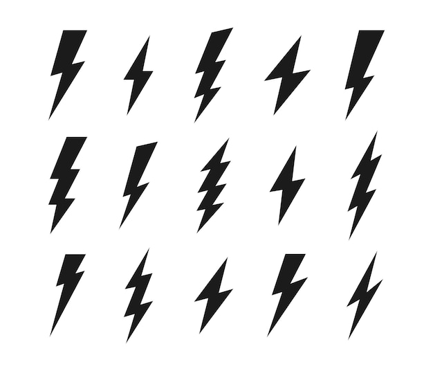 Set Lightning bolt Thunderbolt coup de foudre Illustration vectorielle de style plat moderne