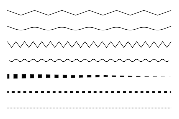 Set de lignes décoratives Divers styles de bordure en pointillés en zigzag ondulés Illustration vectorielle