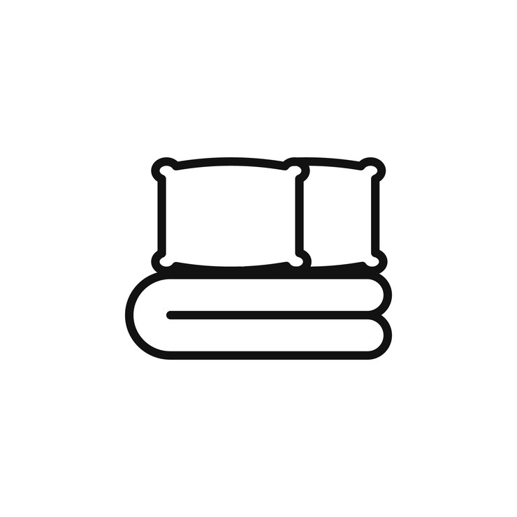Vecteur set de linge de lit avec oreillers icône marque symbolique dans le style contour