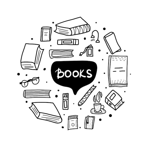 Set de livres dans le style doodle Badge vectoriel rond