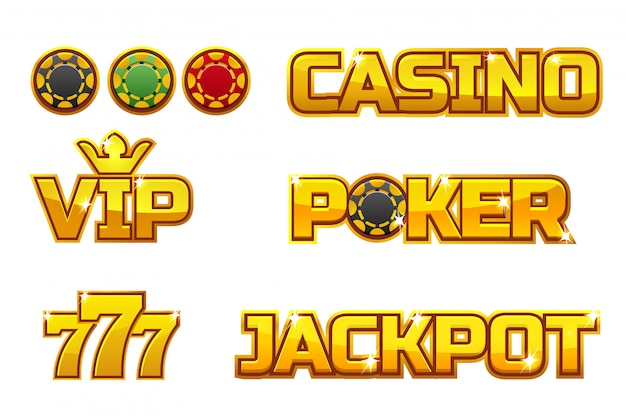 Set Logo Doré Jackpot, Poker, 777, Casino Et Vip. Jetons D'or