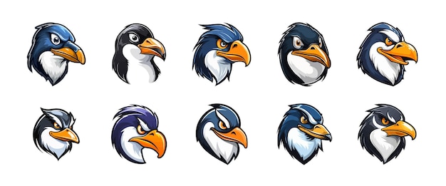 Set De Logo De La Mascotte Du Pingouin L'emblème Des Jeux D'e-sports De Différentes Variantes De Pingouin