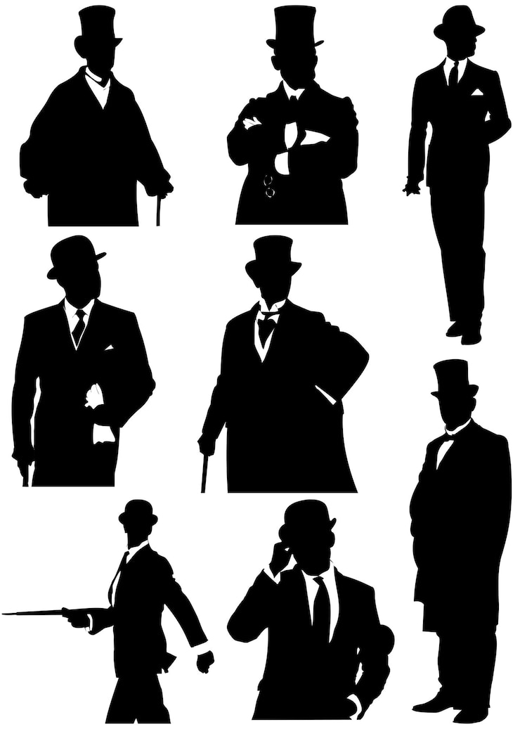Vecteur set de londres beaux messieurs illustration vectorielle blanche et noire