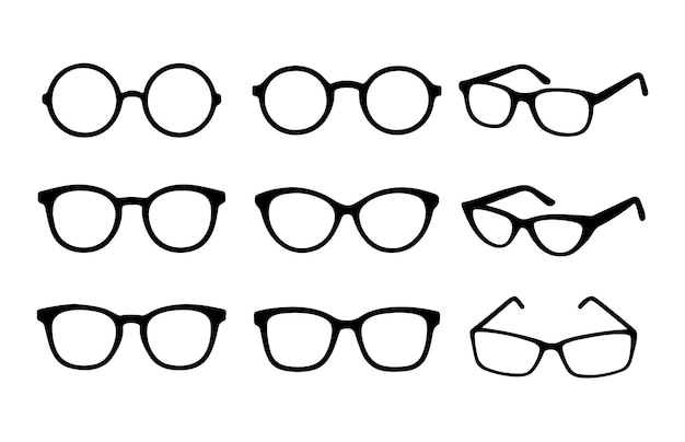Set de lunettes sur fond blanc Set d'icônes de lunettes