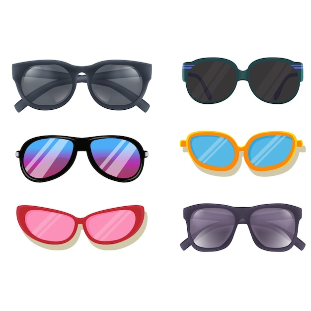 Set de lunettes de soleil de style plat Lunettes de soleil à thème de mer colorées et drôles pour fête d'anniversaire Illustration vectorielle