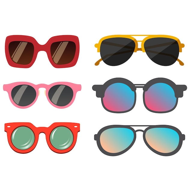 Set de lunettes de soleil de style plat Lunettes de soleil à thème de mer colorées et drôles pour fête d'anniversaire Illustration vectorielle
