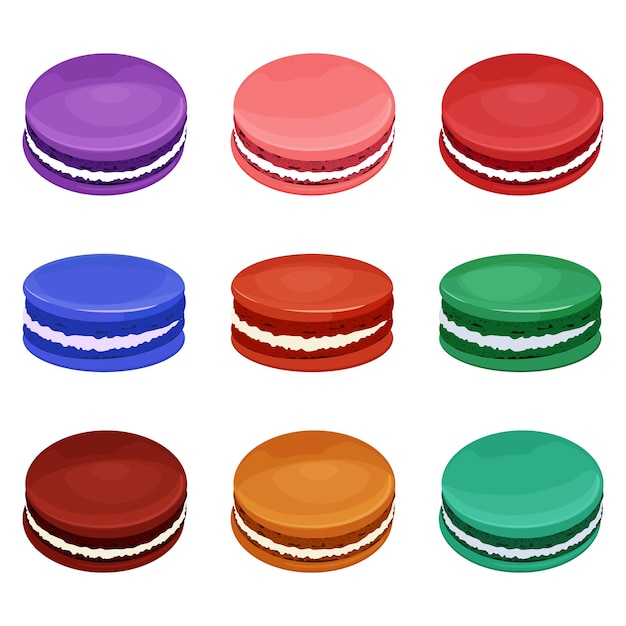 Vecteur set de macaroons colorés delicious dessert nourriture illustration vectorielle isolée