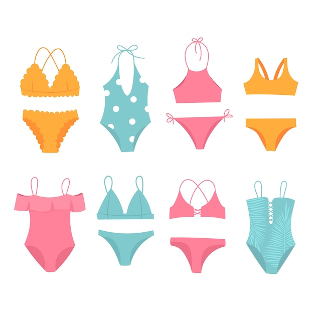 Set de maillots de bain Maillot de bain bikini Mode de plage Vêtements féminins Vector