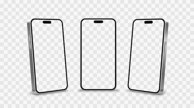 Set de maquettes de téléphones intelligents en 3D, vecteur d'arrière-plan transparent