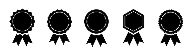 Set de médailles avec ruban Insignes de récompense Collection vectorielle en style plat Illustration vectorielle