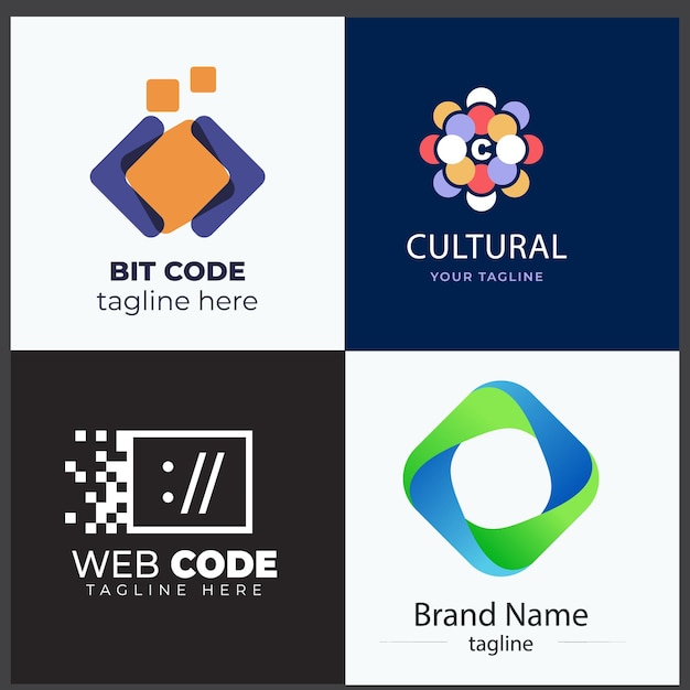 Set de modèles de conception de logo de code de travail en équipe