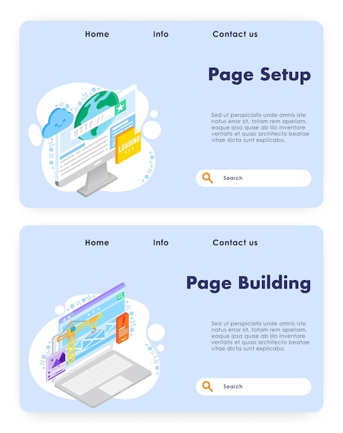 Set de modèles de pages d'atterrissage de sites Web vectoriels de développement de pages Web
