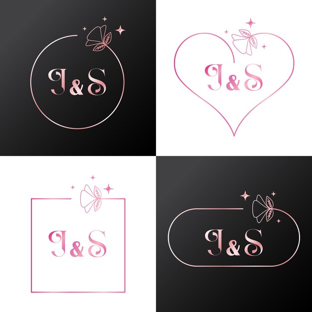 Set de monogrammes modernes aux lettres J et S minimalistes