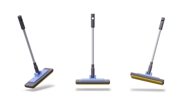 Set de mops dans différentes positions équipement de nettoyage de sol vectoriel