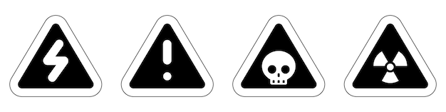 Vecteur set noir blanc triangle icône radioactif signe nucléaire alerte électrique tension avertissement symbole de danger