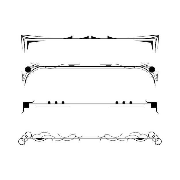Set Noir Collection de lignes simples Doodle Éléments de bordure Vector Design Style Sketch isolé