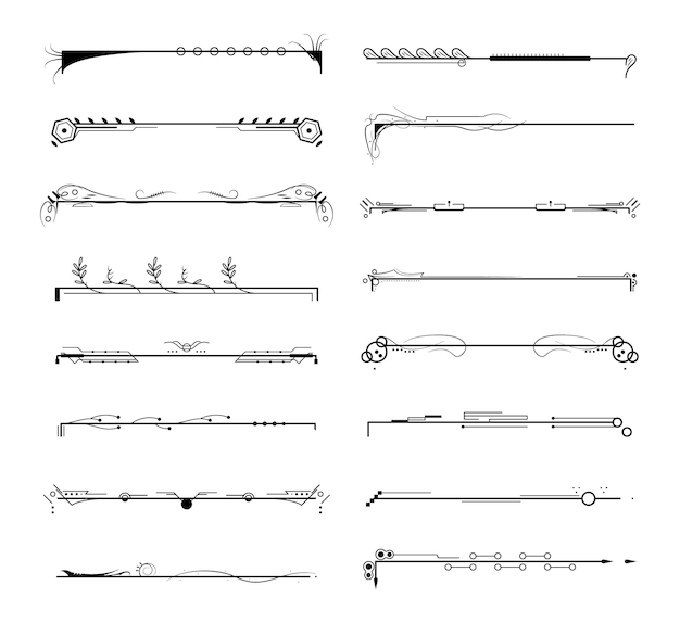 Set Noir Collection de lignes simples Doodle Éléments de bordure Vector Design Style Sketch isolé