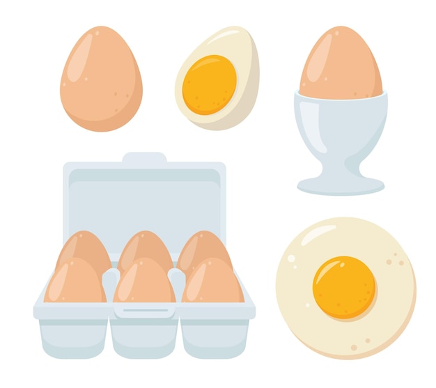 Set D'œufs Frais Dans Une Boîte D'œufs Frits Et Bouillis Ingrédients Pour La Cuisson Et La Cuisson Aliments Sains