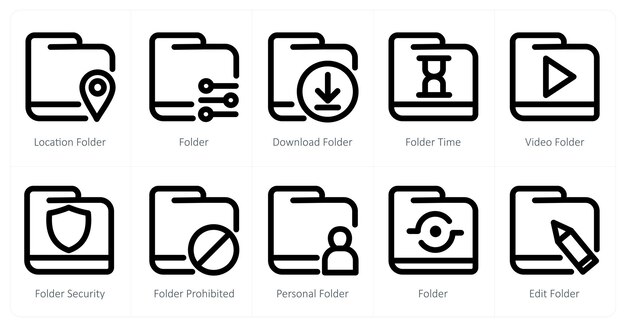 A set of 10 micro icons as location folder folder download folder