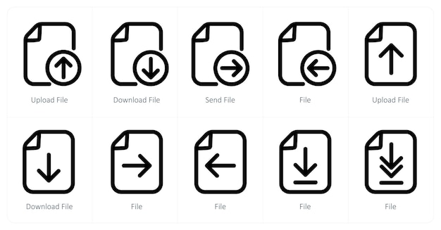 A set of 10 micro icons as upload file download file send file