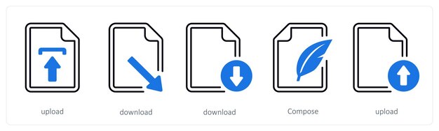 A set of 5 mix icons as upload download compose