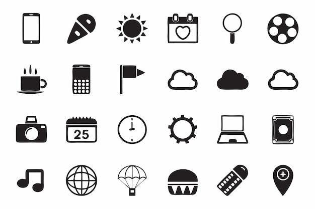 Set of minimalistic black and white icons