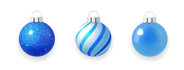 Set D'ornements De Boules De Noël Décorations De Noël En Verre Bleu Vecteur Isolé