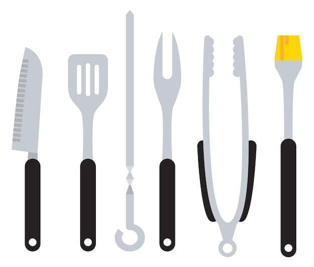 Vecteur set d'outils de barbecue couteau et spatule avec fourchette à grillage