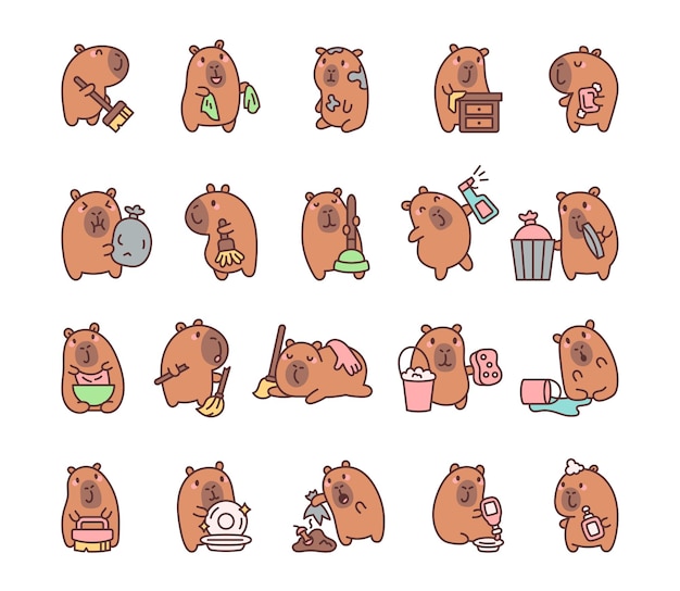Set d'outils de nettoyage Capybara avec dessin animé