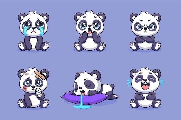Vecteur set de panda mignon dans le style de dessin animé avec diverses illustrations vectorielles d'action