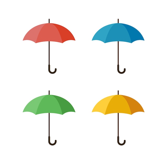 Set de parapluies colorés Illustration vectorielle isolée sur un fond blanc