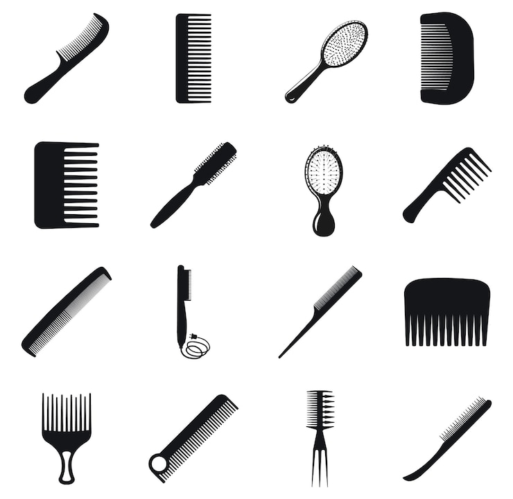 Vecteur set peigne brosse isolé vector silhouettes