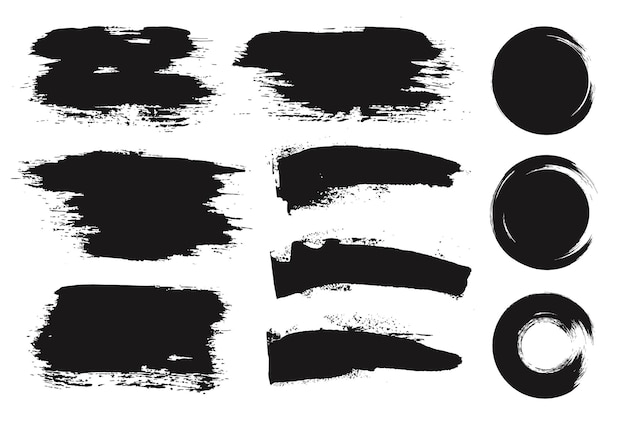 Set de peinture noire à l'encre pinceaux traits pinceaux lignes éléments de conception artistique sale boîtes cadres